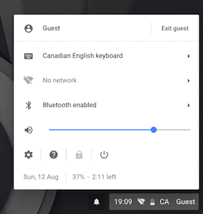 Chrome OS menu showing Canadian English
