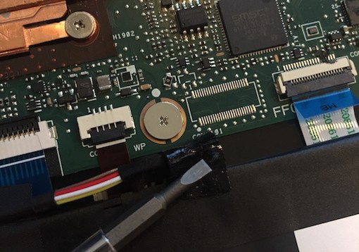 ROM write-protect screw installed in the Chromebook
