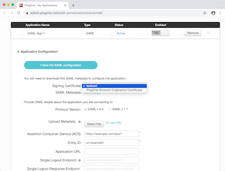 PingOne's service provider configuration page